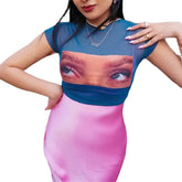 Top Printed With Funny Eyes In Aesthetic Mesh